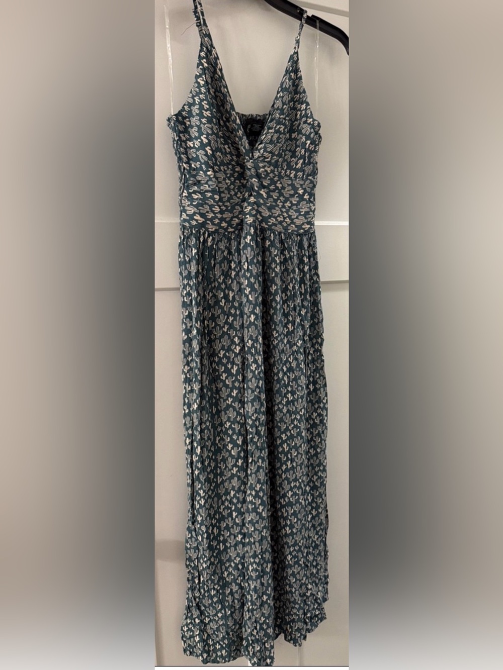 Angie Green Maxi Dress with White Cactus Print and Twist Front - Picture 8 of 8